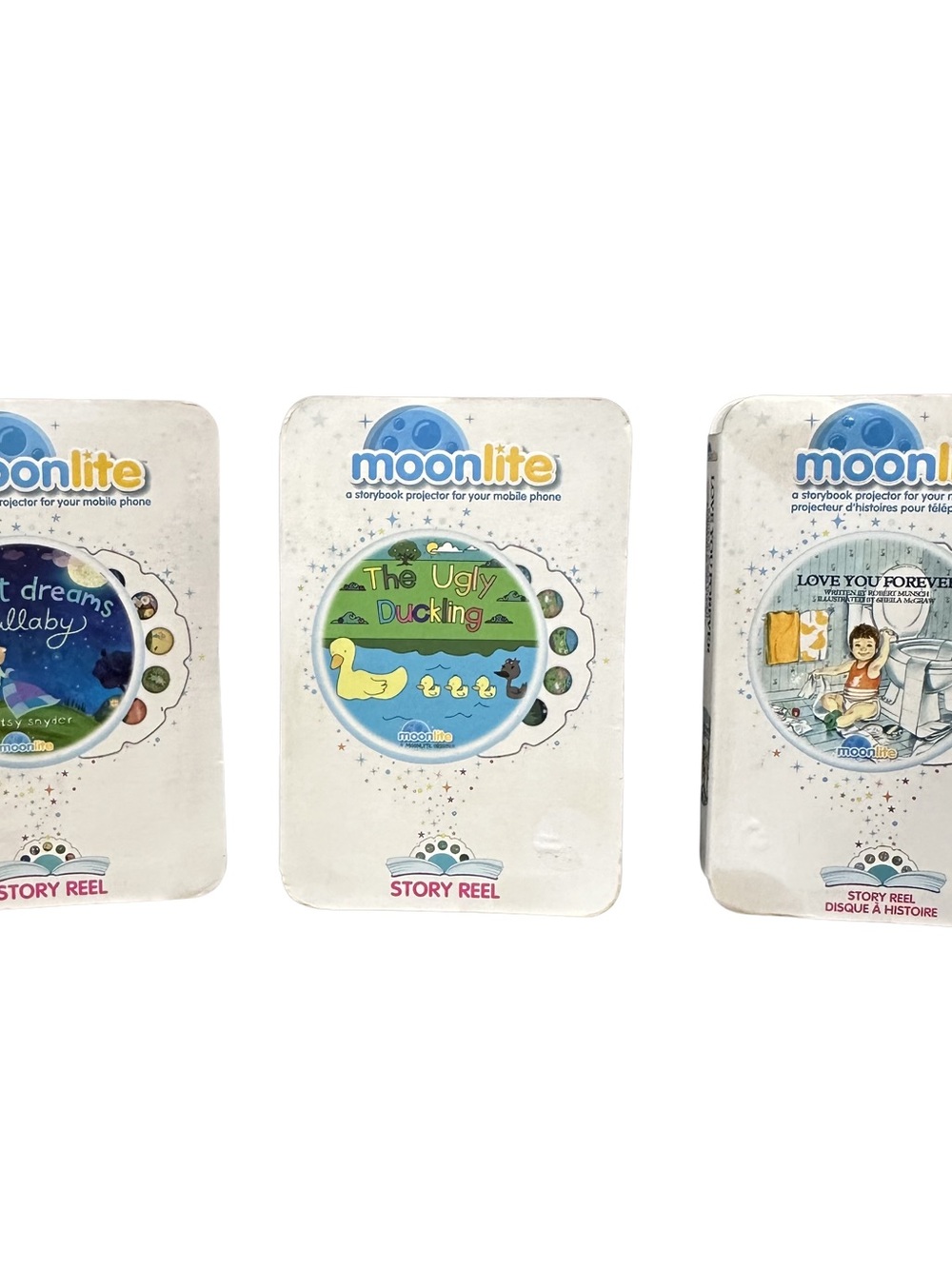 Lot of 3 Moonlite Storybook Story Reels Ugly Duckling Love You Forever Lullaby